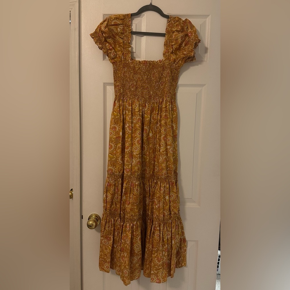 CAARA Paisley Smocked Midi Dress